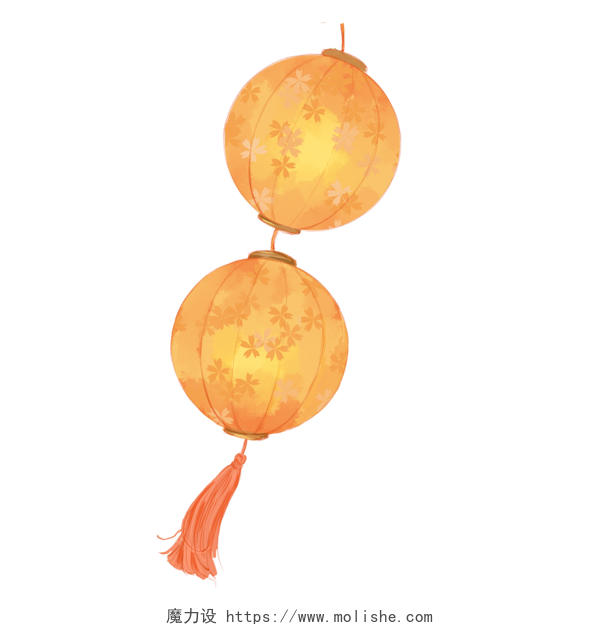 中国风古风水彩新年手绘灯笼灯会插画龙年春节新年PNG素材元素